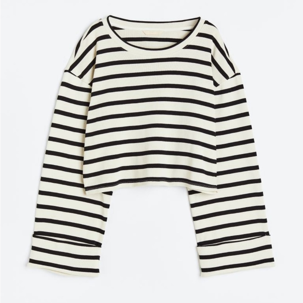 H&M Striped Bell Sleeve Cropped Shirt